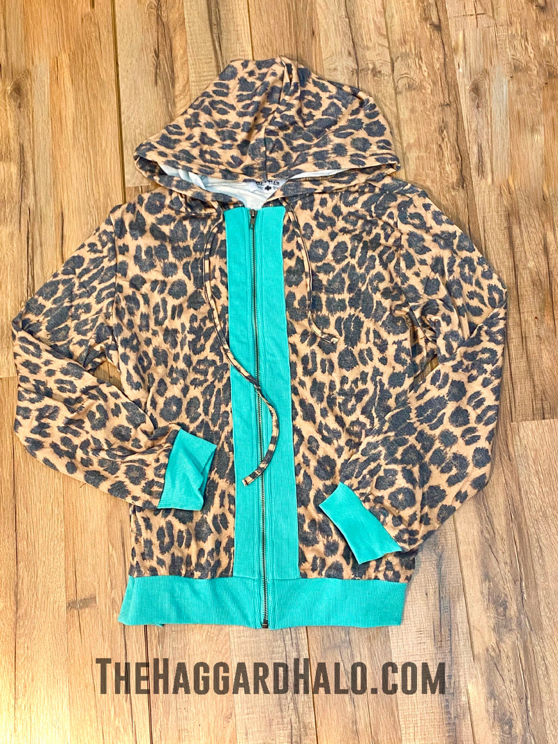 Let's Be Friends {Zip-Up Hoodie} * Leopard + Turquoise